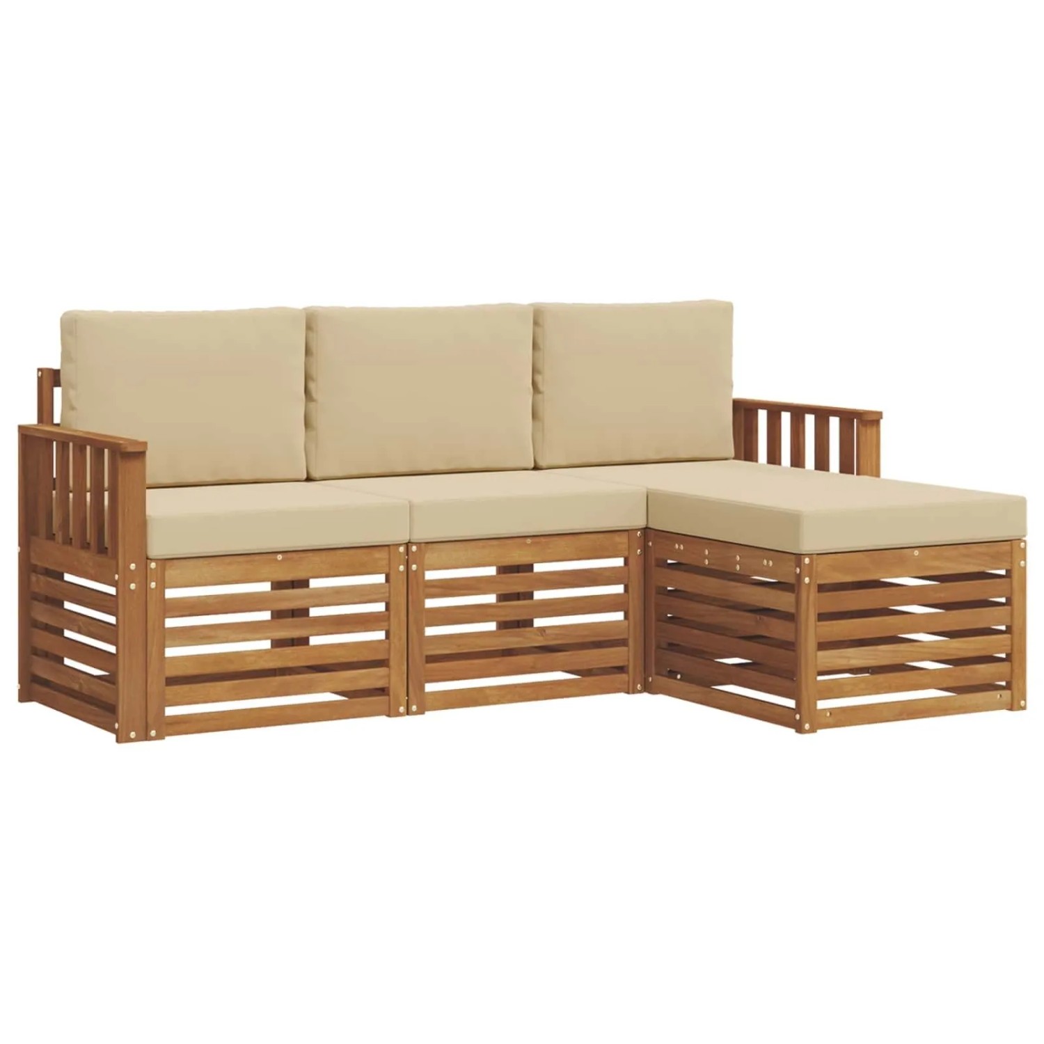 vidaXL Sofagarnituren 4 Tlg Natur und Beige Massivholz Akazie 3374603
