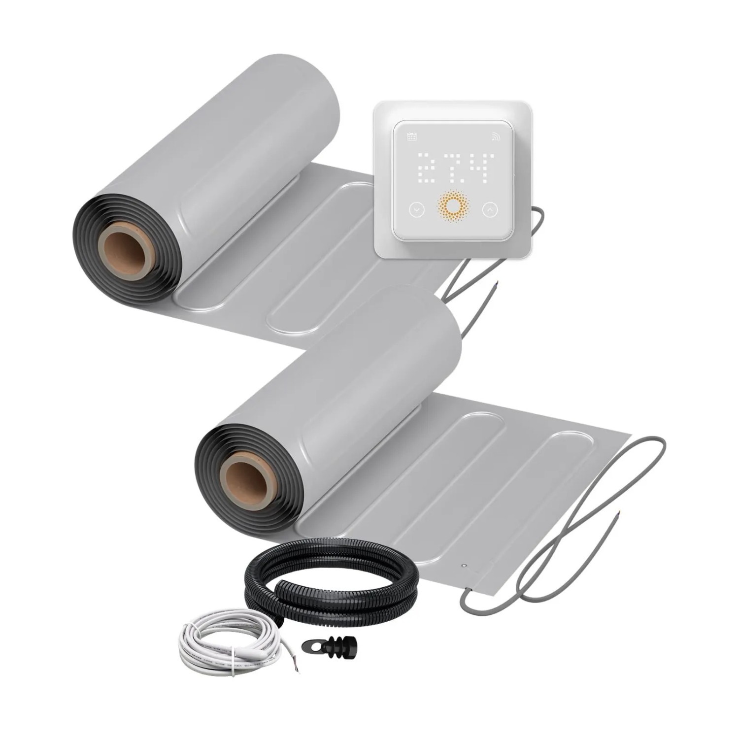 WARMON Fußbodenheizung Elektrisch 2x ALU Matten 150 W/m² 6+4 m² inkl. WiFi Thermostat TS 500 mit Präsenzsensor Weiß