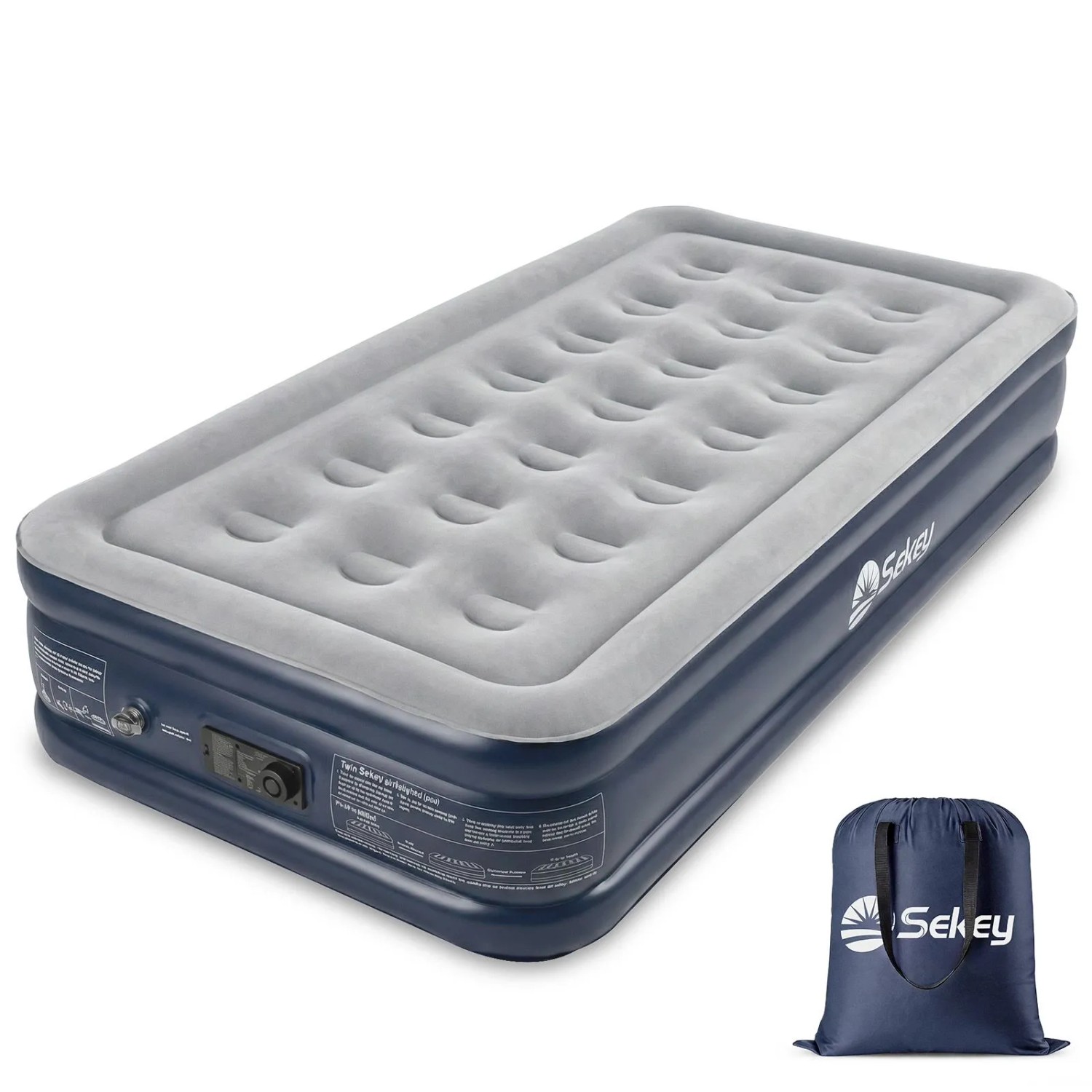 Sekey Luftbett mit Pumpe Gästebett Blau und Grau 203 cm x 102 cm x 40 cm