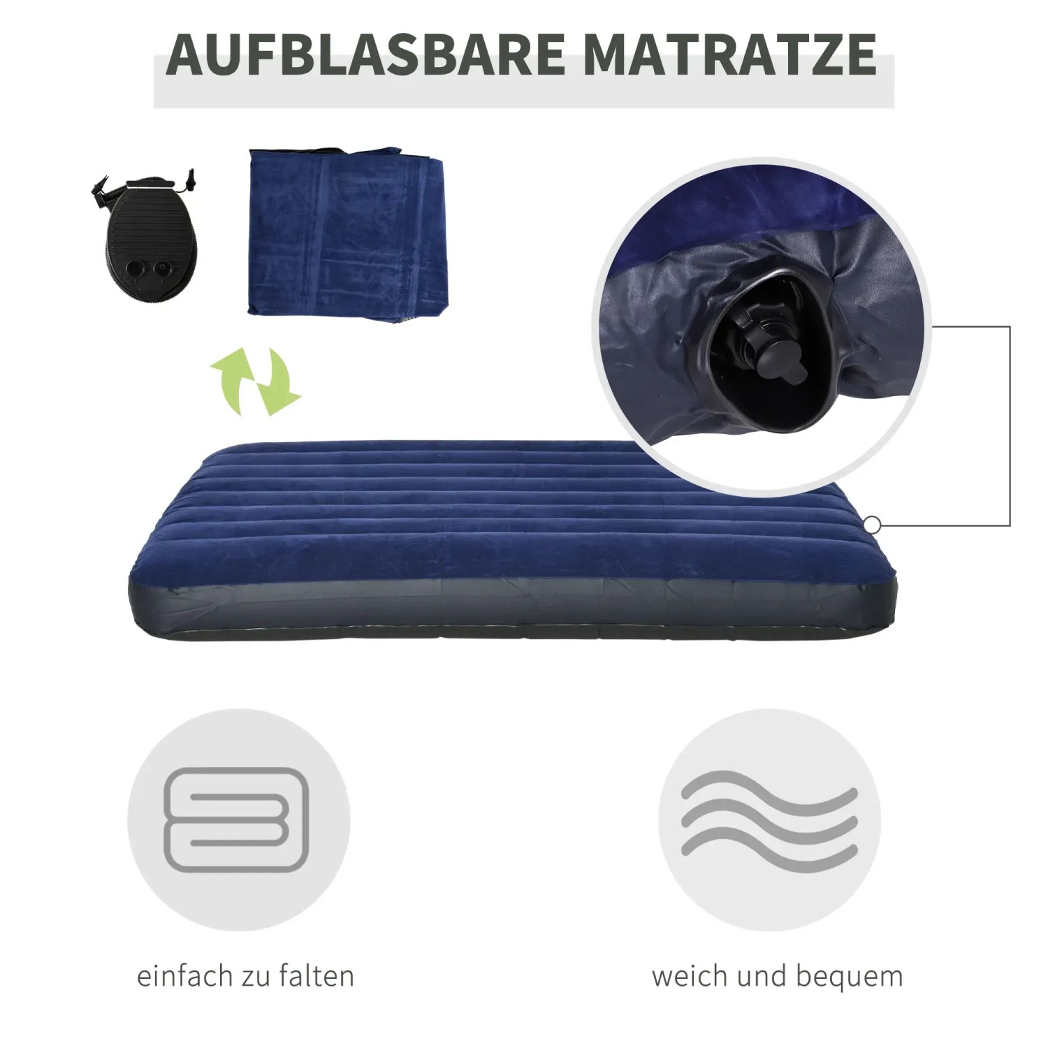 Outsunny Luftmatratze, blau, mit Pumpe und Packmaß, Teil des Camping Feldbett Sets.
