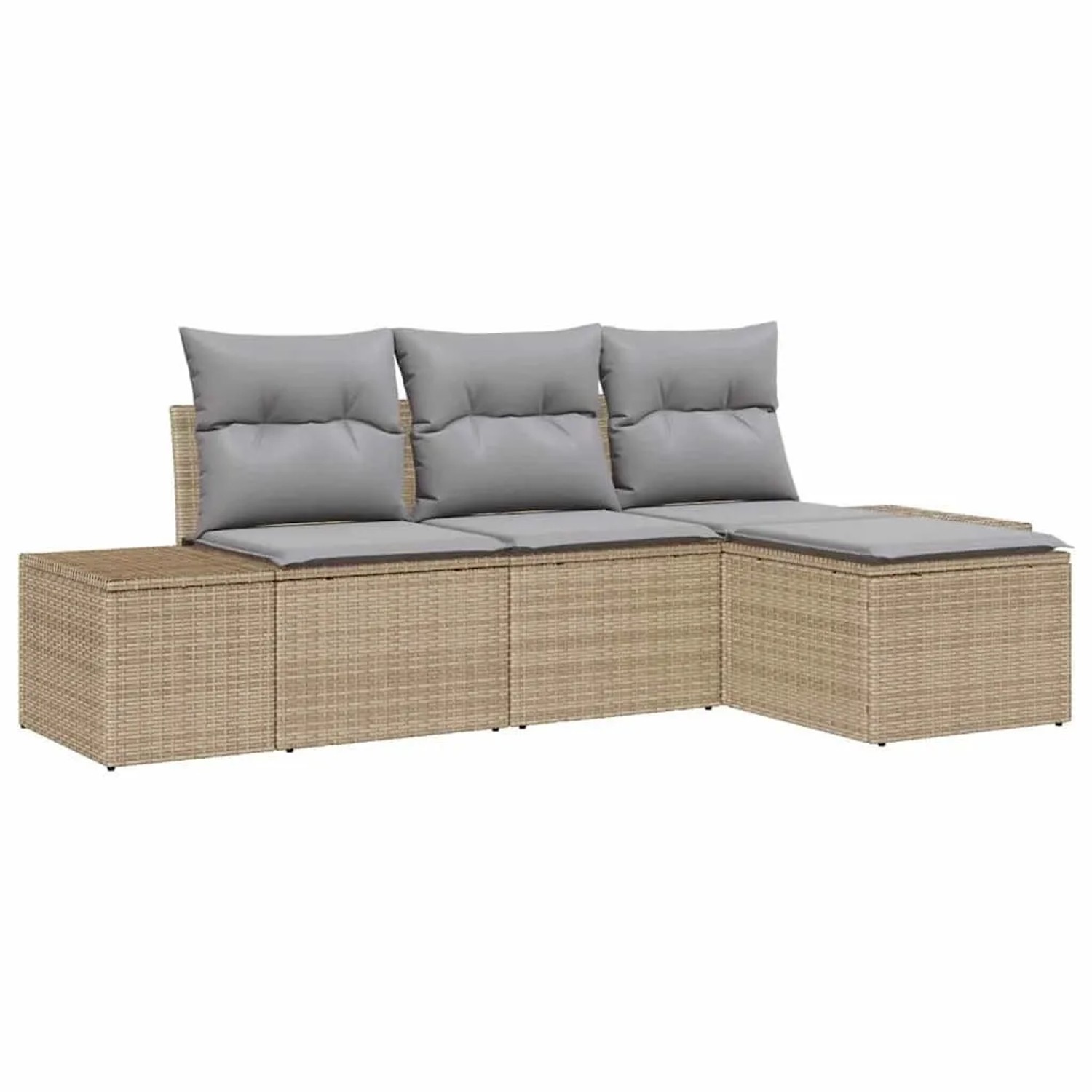 vidaXL Garten-Sofa-Set mit Kissen 4 Tlg Beige und Hellgrau Poly-Rattan 3355679