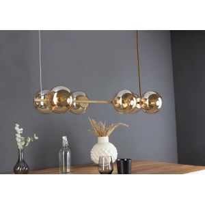 Goldene Eco-Light Pendelleuchte Pluto mit 6 champagnerfarbenen Glaskugeln, 31,7x80 cm.