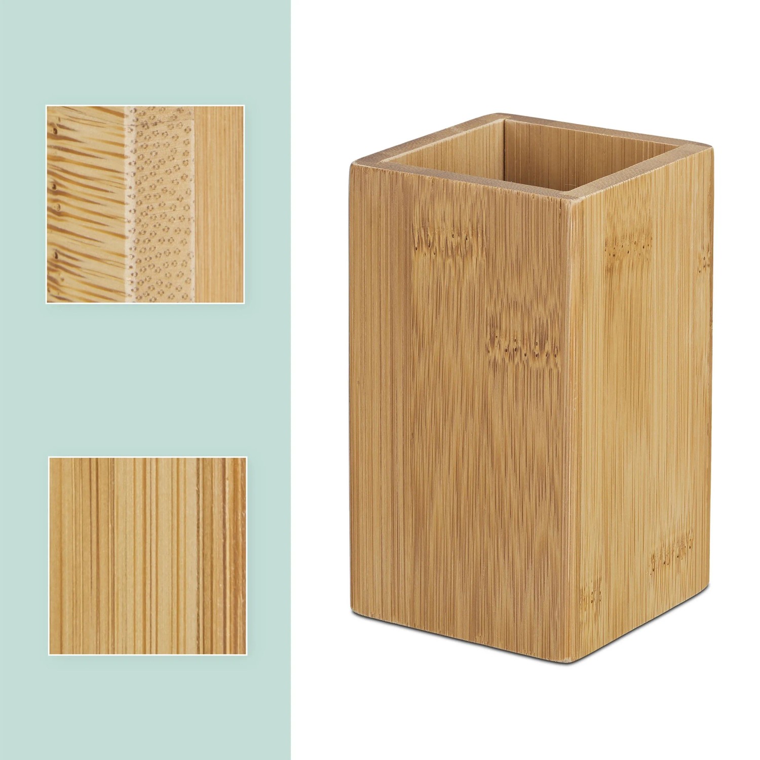 Relaxdays Zahnputzbecher Bambus Natur Beschichtet 11 cm x 6,5 cm x 6,5 cm 130 g_5