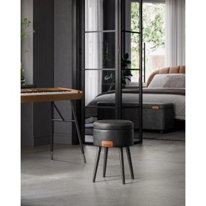 Schwarzer Vasagle Sitzhocker mit Stauraum, Ø 32 cm, 44 cm hoch, ideal als Schuhbank.