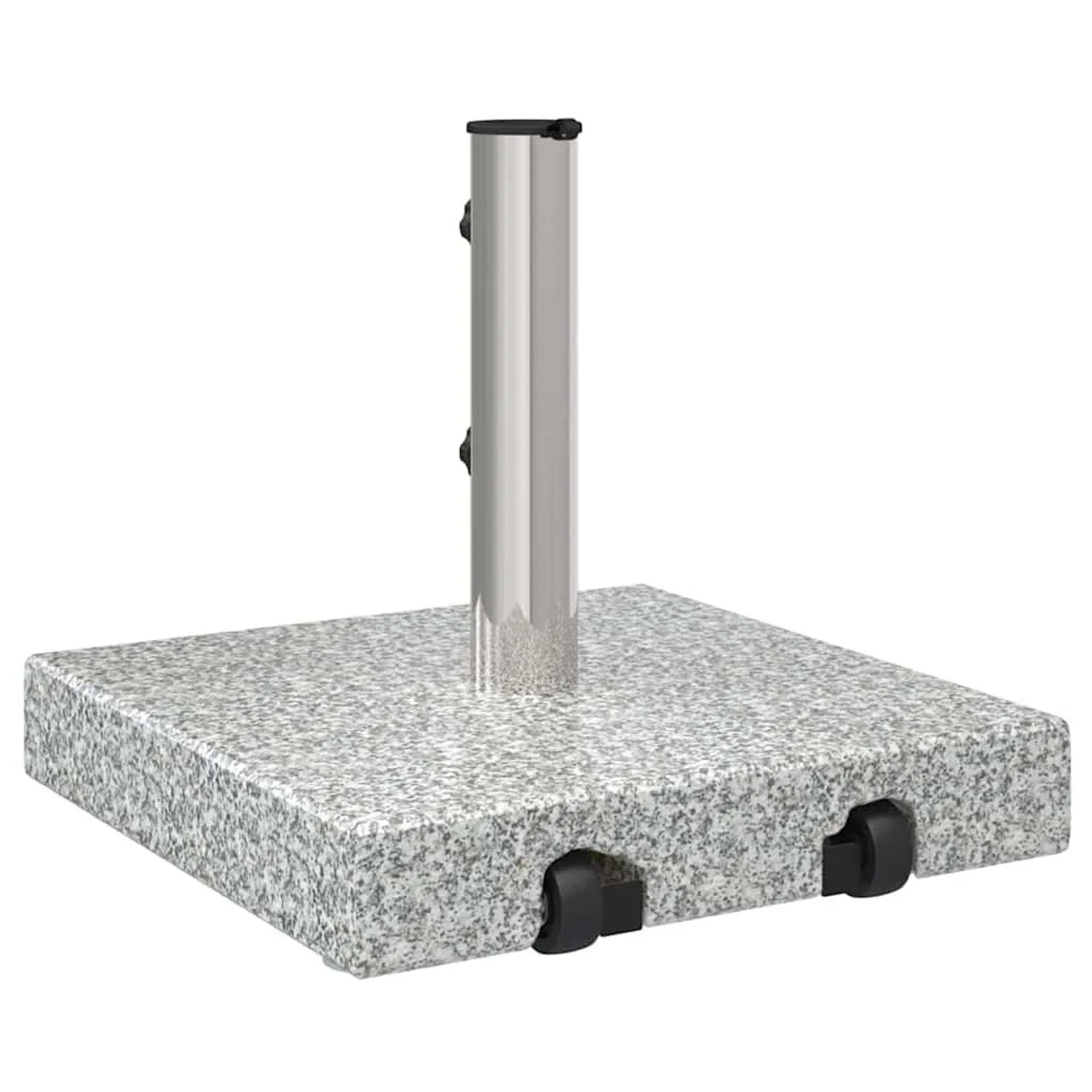 Grauer vidaXL Sonnenschirmständer aus Granit, quadratisch mit Rollen, 41x41x37 cm.