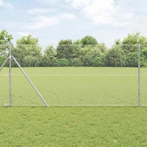 Silberner vidaXL Zaunpfosten (25x1,4 m) aus Stahl mit Netzstruktur für Zaunbau & Sichtschutz.