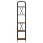 Modernes Bücherregal Geräucherte Eiche, 5 Holzwerkstoff-Regale, schwarzer Metallrahmen mit X-Streben, 183 cm hoch.