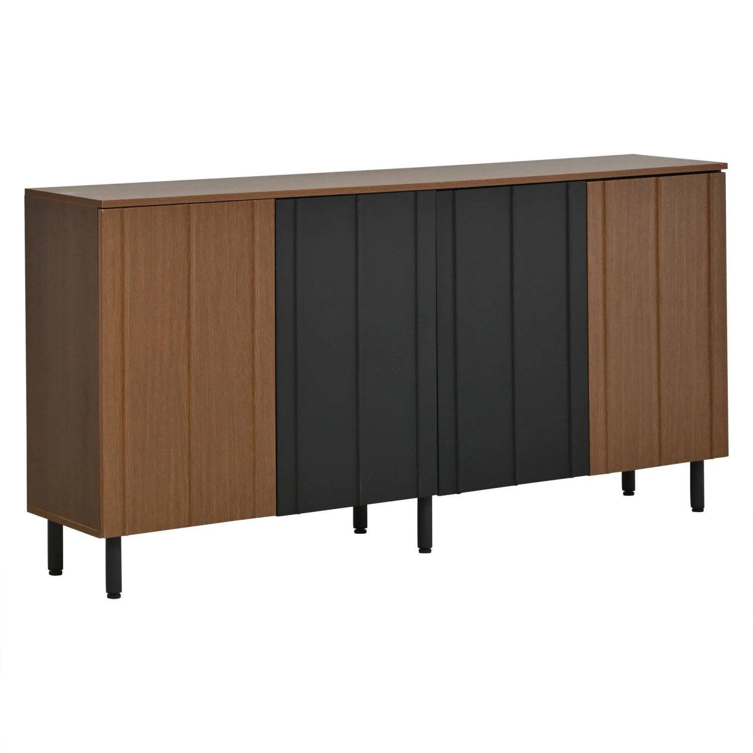 Merax Sideboard 160x35x80 cm Nussbaum Schwarz 4 Türen