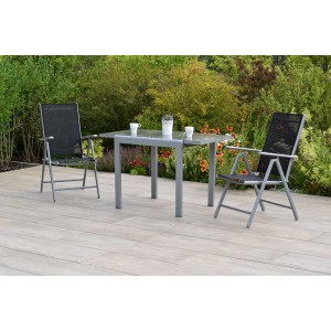 Merxx Amalfi 3-tlg. Gartenmöbel-Set mit Klappsesseln und ausziehbarem Tisch (80/120x70cm) in Schwarz.