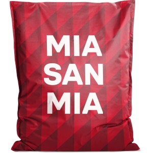 Roter Sitting Point Sitzsack BigBag FCB VIP mit "Mia San Mia" Schriftzug.