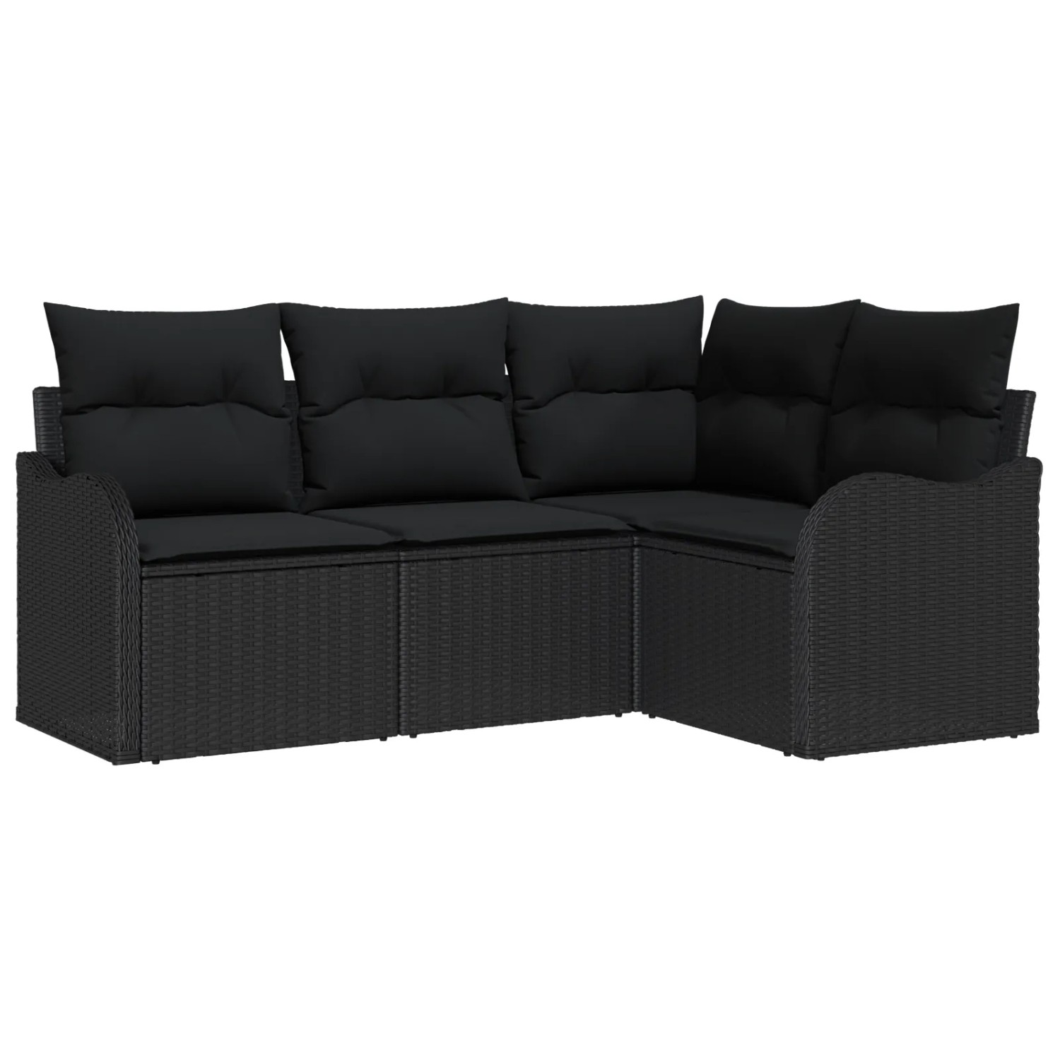 vidaXL Garten-Sofa-Set mit Kissen 4-Tlg Schwarz Poly Rattan 3354352