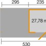Grundriss Weka Gartenhaus wekaLine Anthrazit 530x240cm mit Anbaudach (295cm): Maße und Raumaufteilung.