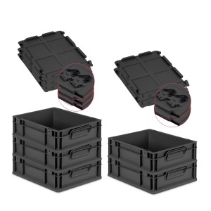 PROREGAL SuperSparSet: 5 schwarze Euroboxen mit Deckel, 11 Liter, stapelbar. Ideal zur Aufbewahrung.