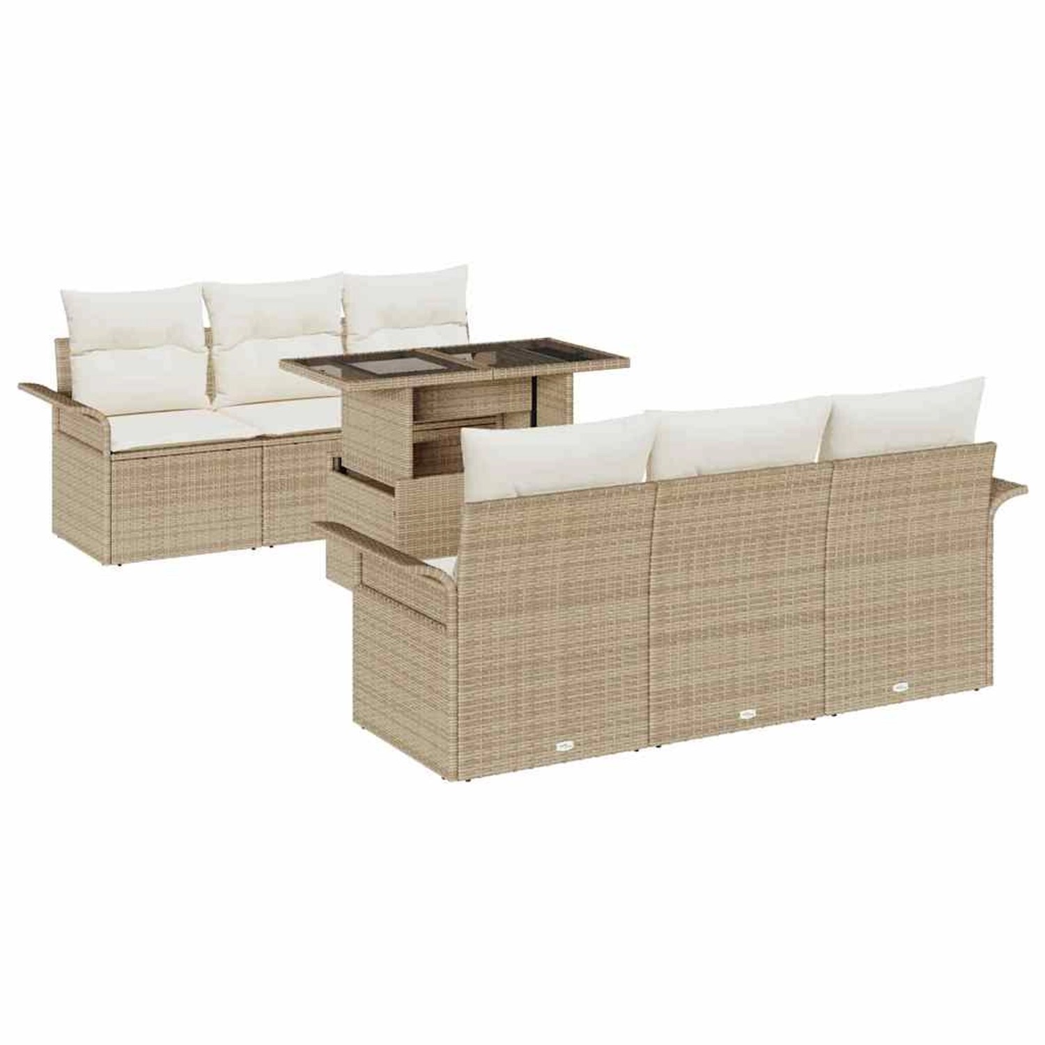 vidaXL Garten-Sofa-Set mit Kissen 7-Tlg Beige Poly Rattan 3348207 günstig online kaufen