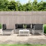 Weißes 6-tlg. vidaXL Garten-Lounge-Set mit grauen Kissen und Stahlrahmen.