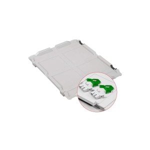 PROREGAL Eurobox SuperSparSet: 5 graue Aufbewahrungsboxen mit grünen Scharnierdeckeln und Schnappverschlüssen.