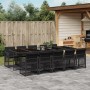 Schwarze 11-tlg. Garten-Essgruppe aus Rattan mit Kissen. Ideal für Mahlzeiten im Freien.