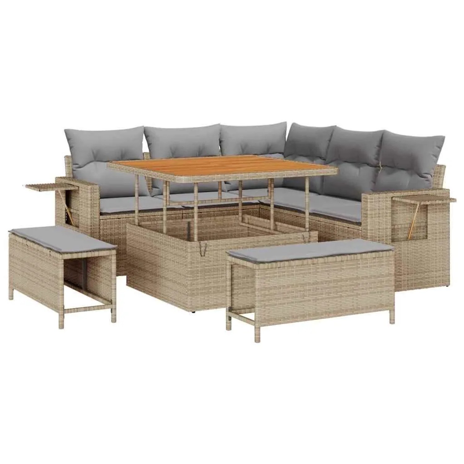 vidaXL Gartensofa-Set mit Kissen 9 Stk Beige und Hellgrau Poly-Rattan 33636 günstig online kaufen