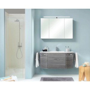Pelipal Badmöbel-Set Zoey Graphit, 112 cm, 3-teilig mit Waschbecken, Unterschrank und Spiegelschrank.
