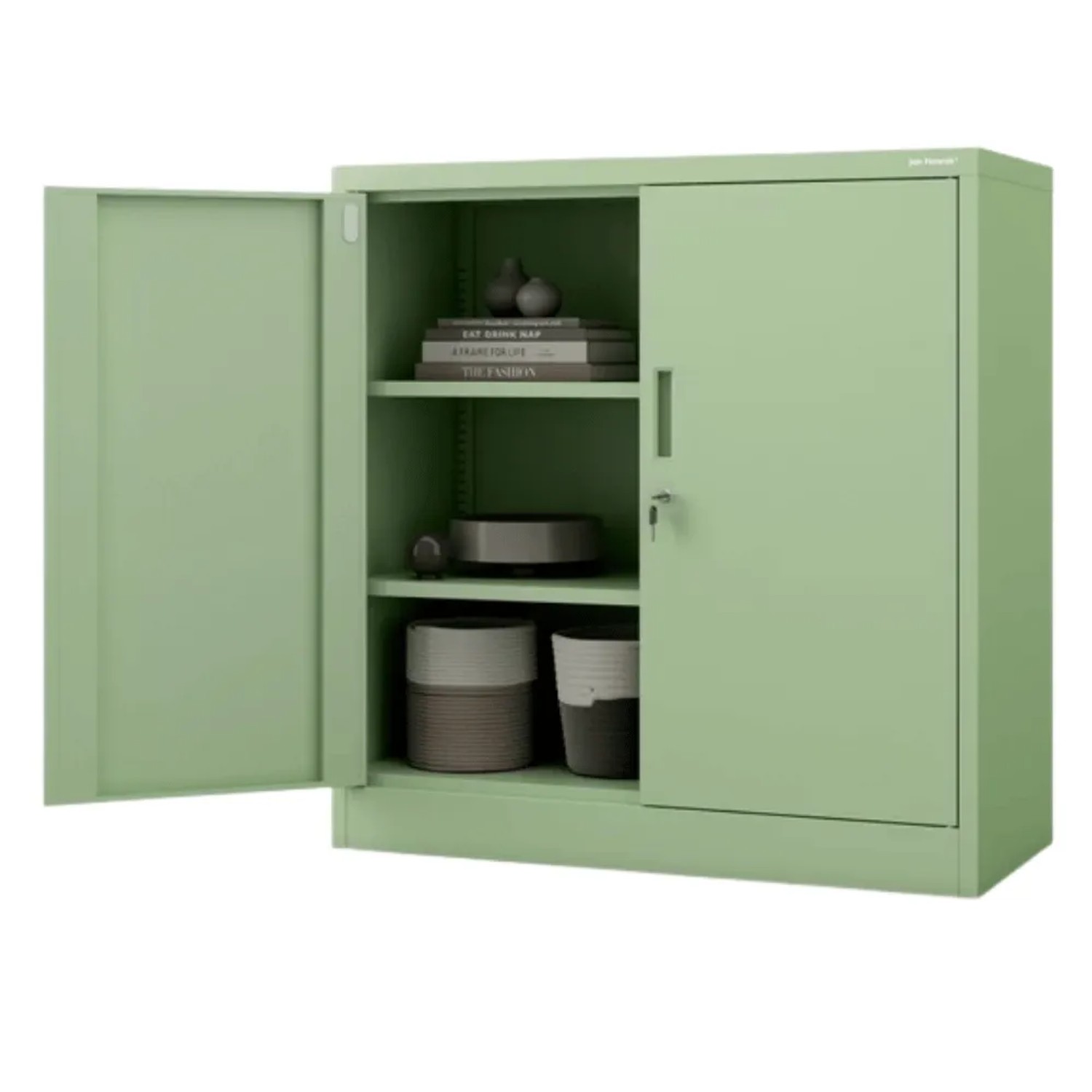 JAN NOWAK Aktenschrank Abschließbar BEATA mit Flügeltüren 93 x 90 x 40 cm PastellGrünfarbig