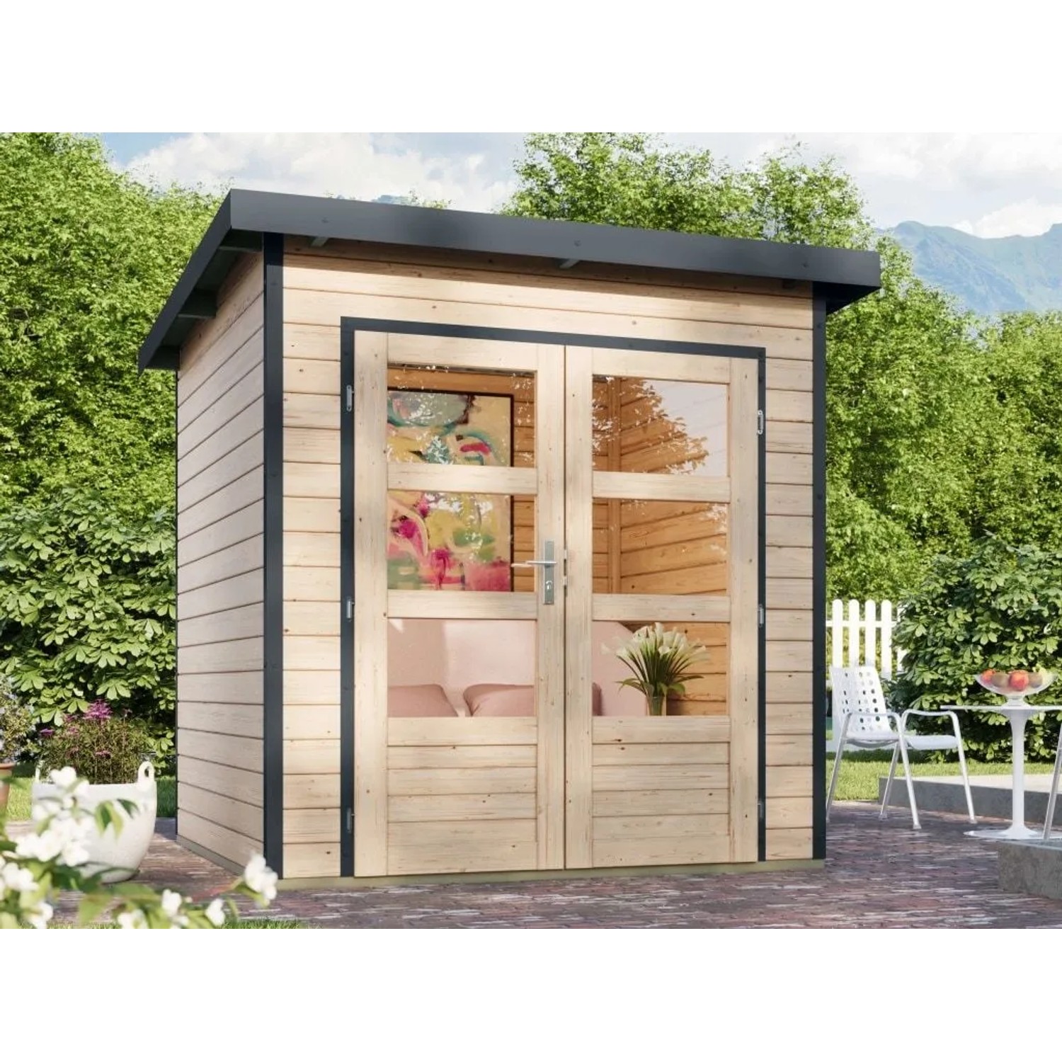 Karibu Gartenhaus Plutus 1 Zoll 28 mm Wandstärke Natur
