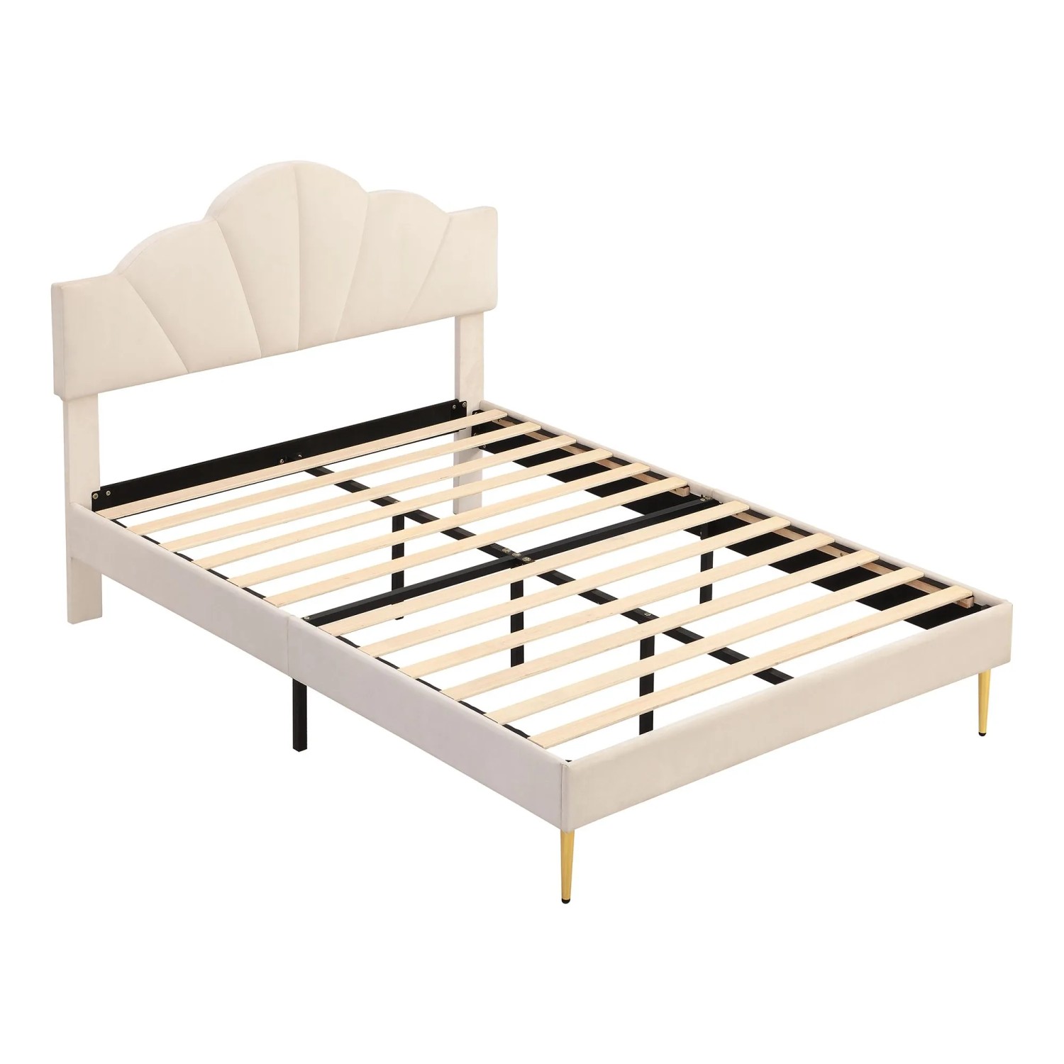 okwish Polsterbett 140x190cm mit Höhenverstellbarem Kopfteil Kinderzimmer Beige ohne Matratze