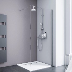 Schulte Alexa Style 2.0 Walk In Duschwand, 90x190 cm, mit Chromprofil und Duschsystem.