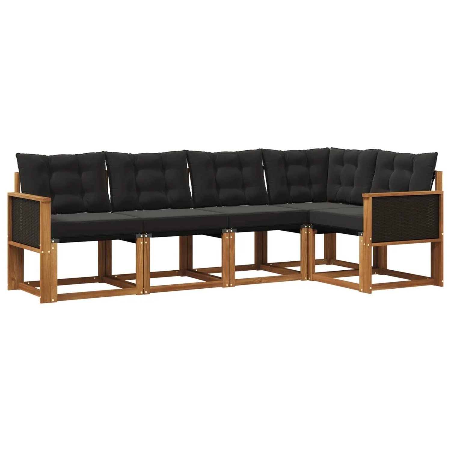 vidaXL Outdoor-Sofagarnitur mit Kissen 5 Stk Natur und Schwarz 3381944