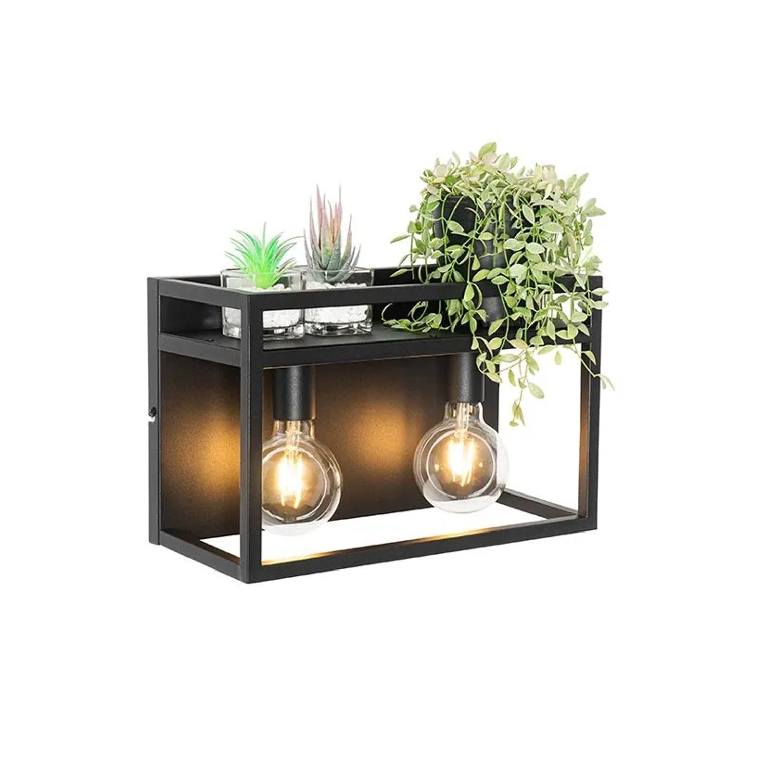 QAZQA Industrielle Wandleuchte Schwarz mit Gestell 2 Flammig Cage Rack