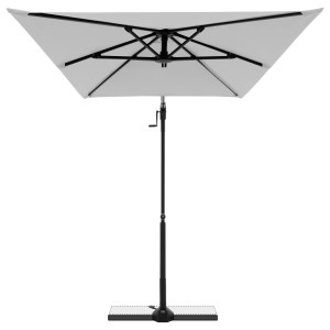 Hellgrauer, rechteckiger Doppler Ampelschirm (245x135 cm) mit Dreh- und Neigungsfunktion.