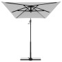 Hellgrauer, rechteckiger Doppler Ampelschirm (245x135 cm) mit Dreh- und Neigungsfunktion.