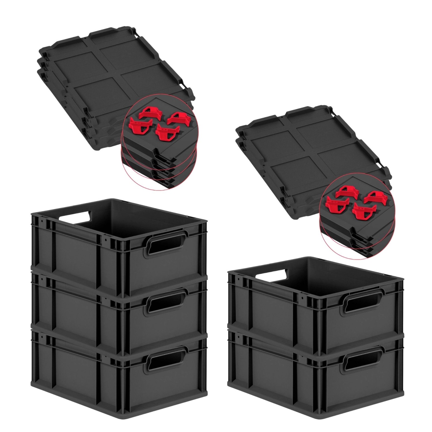 PROREGAL SuperSparSet 5x Eurobox Nextgen Grip Mit Scharnierdeckel Und Roten günstig online kaufen