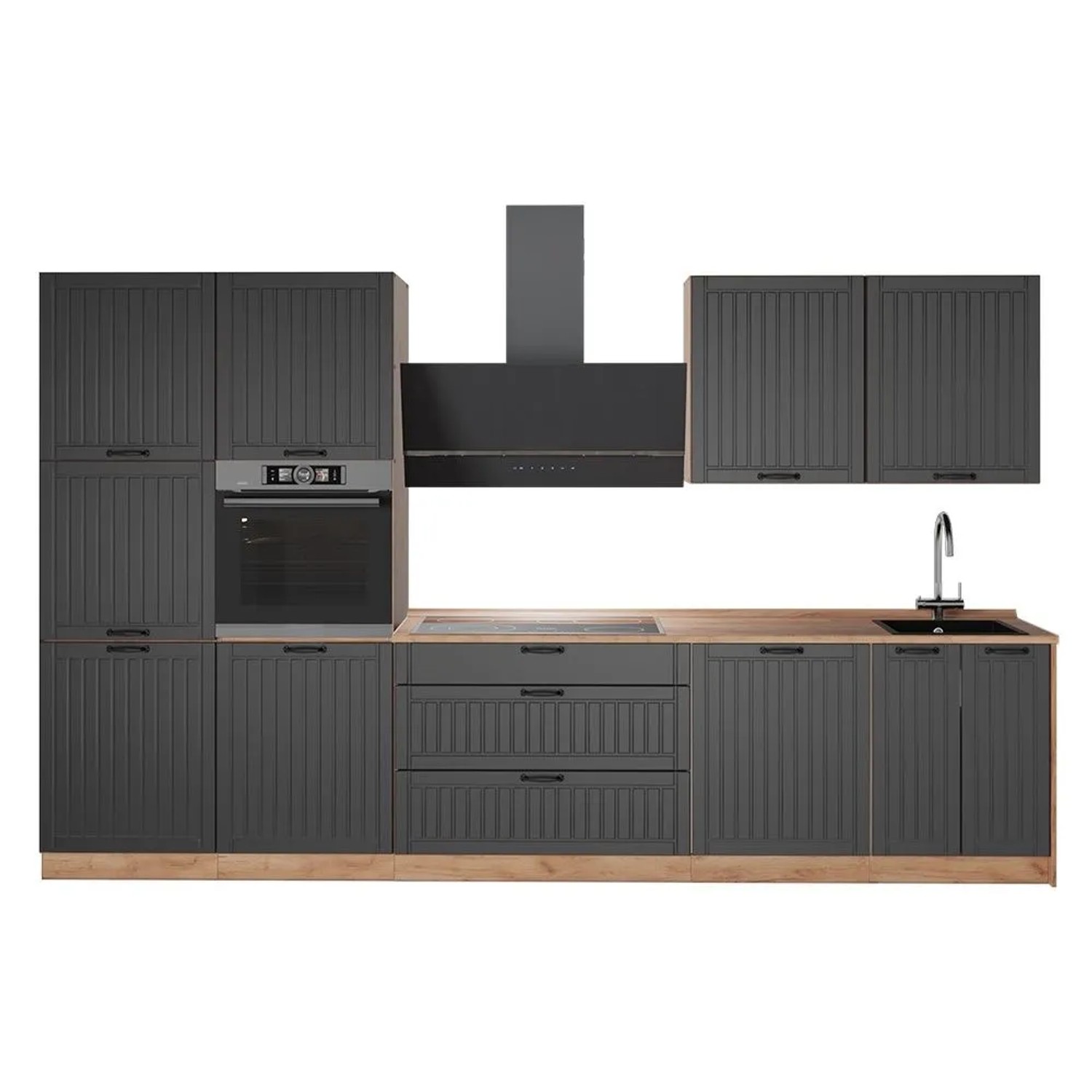 Vicco Küchenzeile Fame-Line Dunkelgrau/Goldkraft Eiche 340 x 207 AP Eiche Art Nr 64593