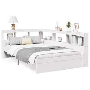 vidaXL Massivholzbett mit Regal ohne Matratze Weiß 120x200 cm Kiefer 3324355