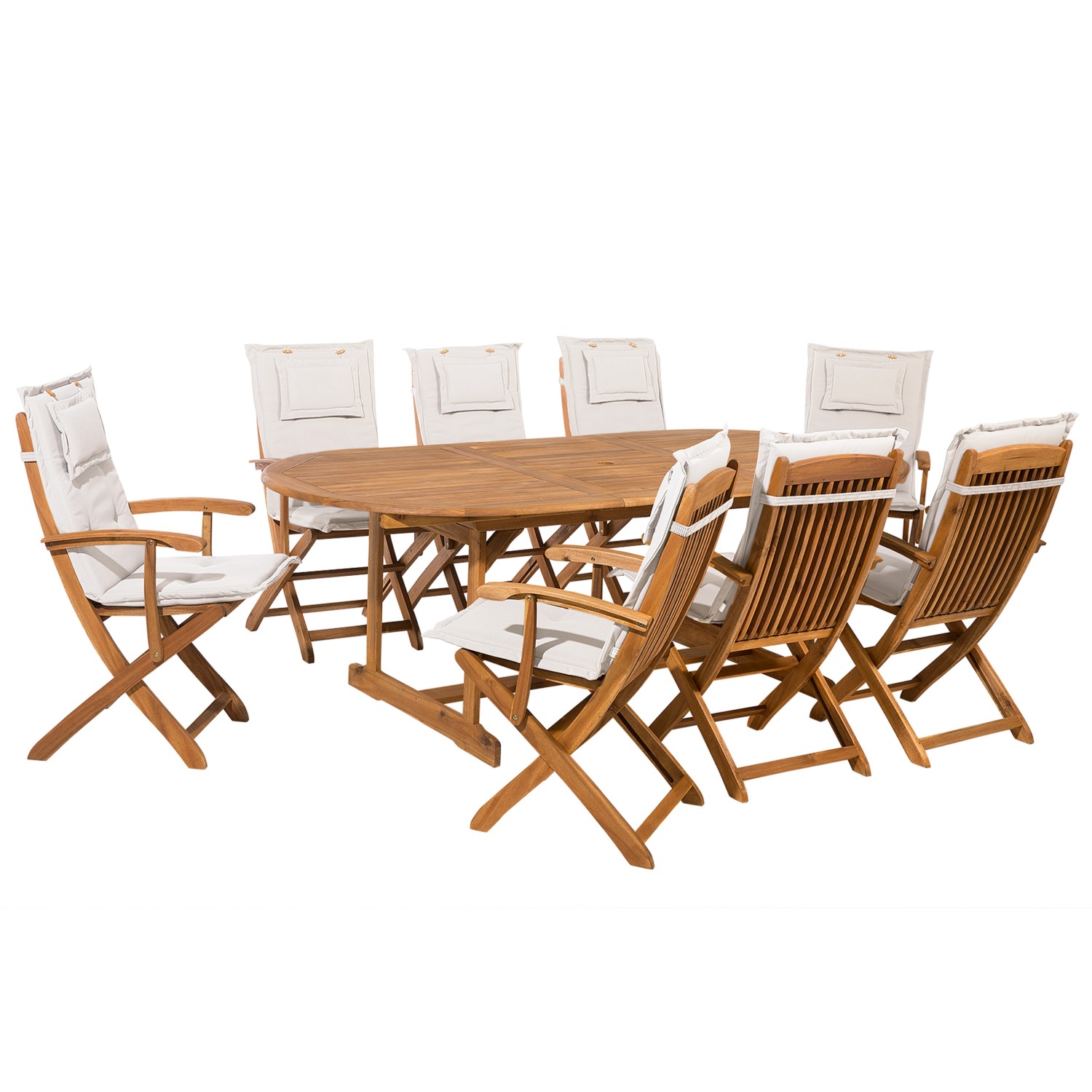 Beliani Gartentisch Set Heller Holzfarbton Weiss 100x220x93 günstig online kaufen