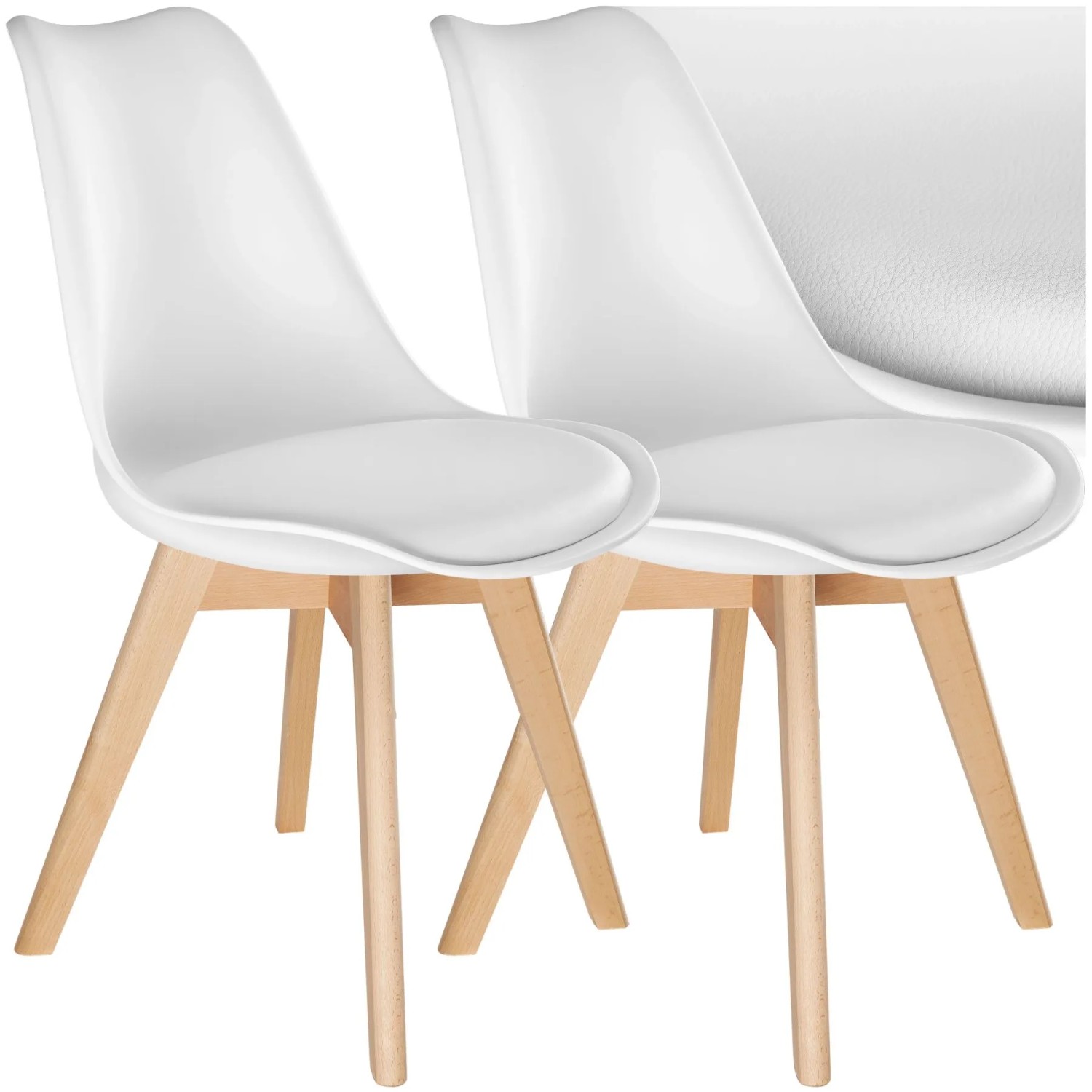 Tectake Set Esszimmerstuhl Frederikke Scandi Design Gepolsterte Sitzfläche  Ergonomische Form 2Er Set 53 x 49 x 82 cm Weiß