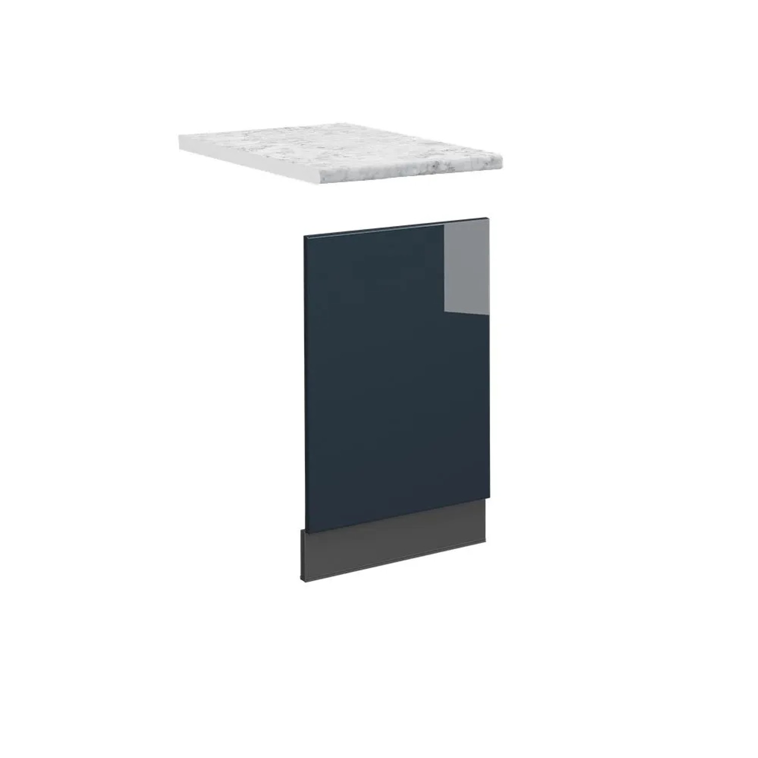 Vicco Frontblende Fame-Line Geschirrspüler Fronttür DunkelBlau Hochglanz 45 cm AP Marmor mit Anthrazit Korpus