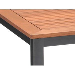 Detailansicht: Quadratischer Gartentisch Harris in Anthrazit, 90x90 cm, mit Holzoptik-Tischplatte.