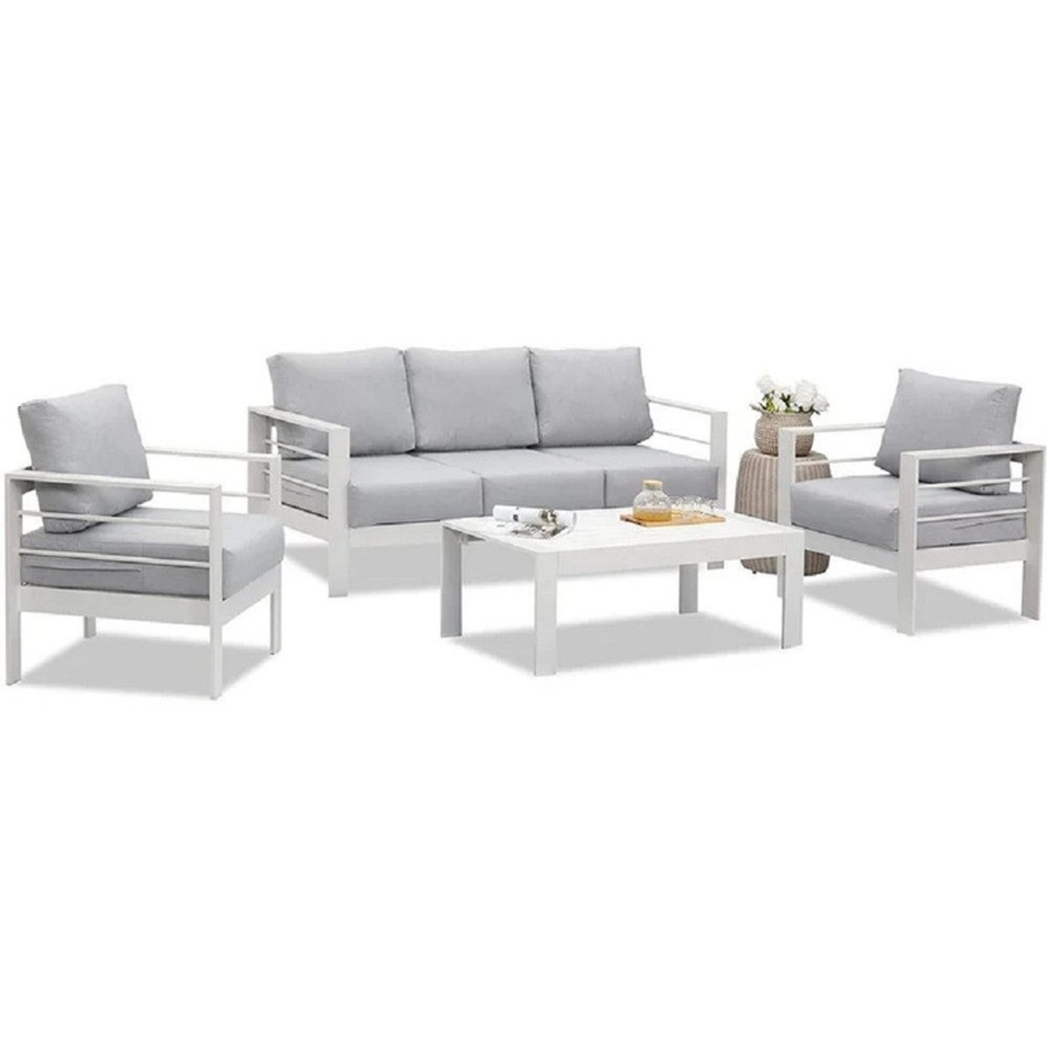 MeXo Gartenmöbel Set aus Aluminium Loungeset für 5 Personen Weiß günstig online kaufen