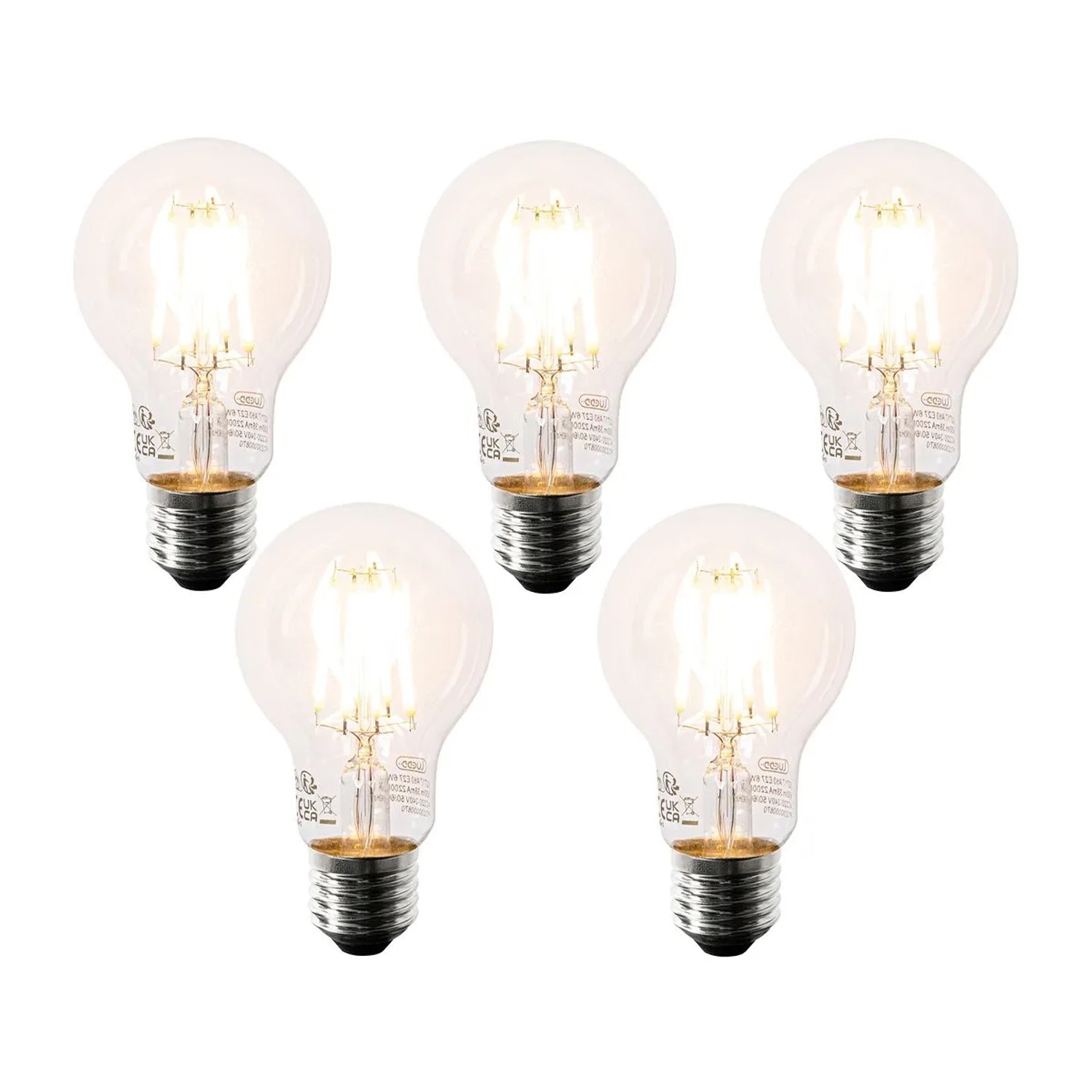 LUEDD 5er Set E27 LED Leuchtmittel A60 Klar 6W 630,m 2200K
