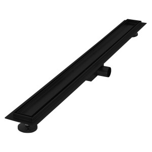 Schwarze LuxeBath Duschrinne, 90 cm, 2in1 befliesbar, aus Edelstahl. Duschzubehör für barrierefreies Bad.