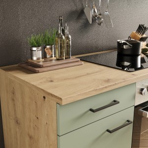 Flex-Well Exclusiv Küche 1701-017sWS Cara 220 cm Schilfgrün matt - Artisan Eiche