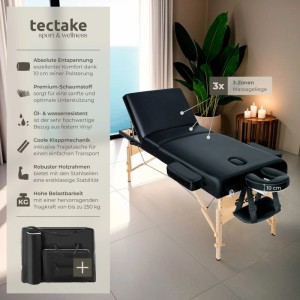 Tectake 3 Zonen Massageliege  Breite 70 cm  Polsterung 10 cm Inklusive Tragetasche  218 x 102 x 90 cm Schwarz