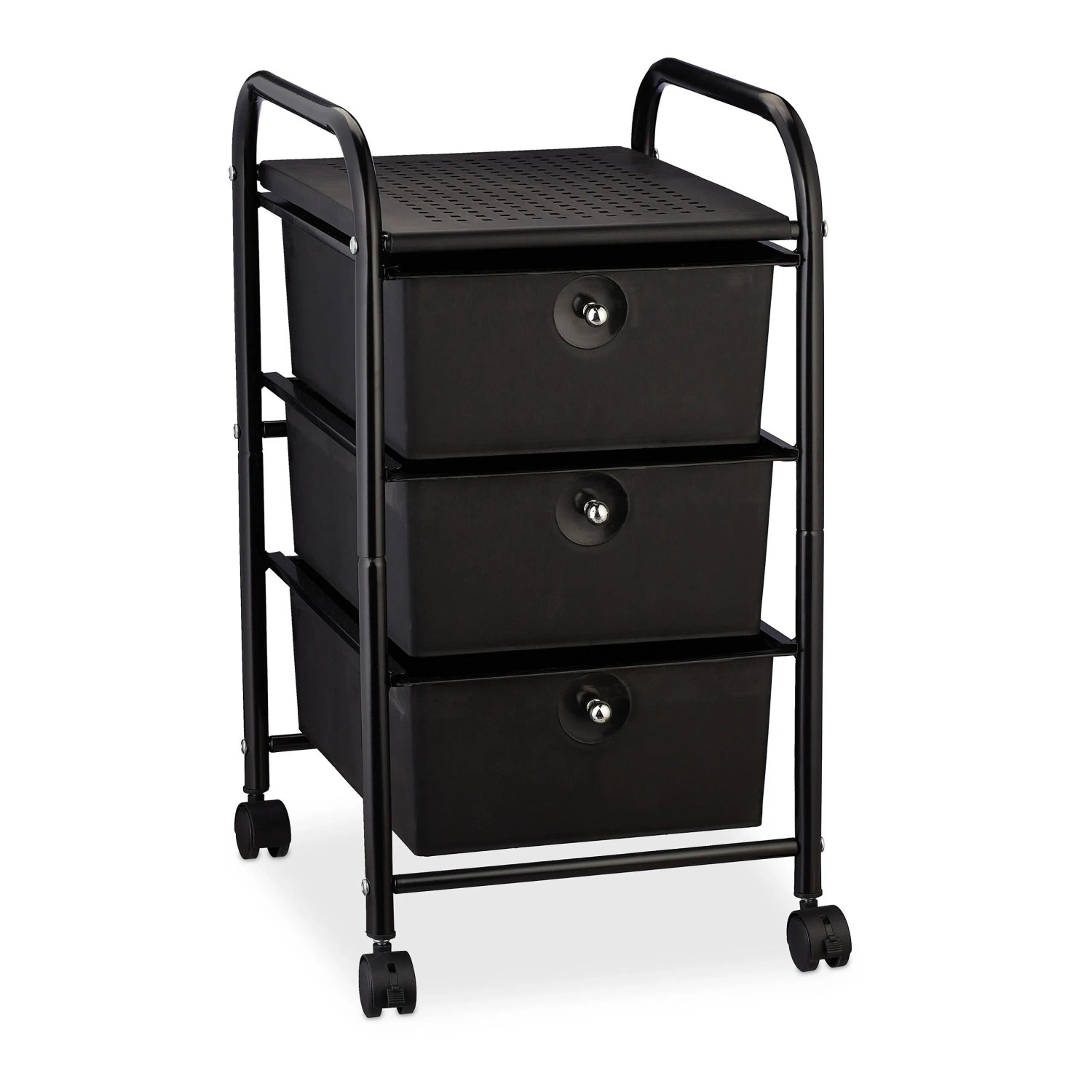 Relaxdays Badrollwagen Kunststoff Eisen Schwarz mit 3 Schubladen 60 cm x 33 cm x 39 cm 3,1 kg