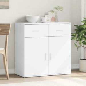 Weißes vidaXL Sideboard (79x38x80 cm) aus Holzwerkstoff mit zwei Schubladen und zwei Türen.