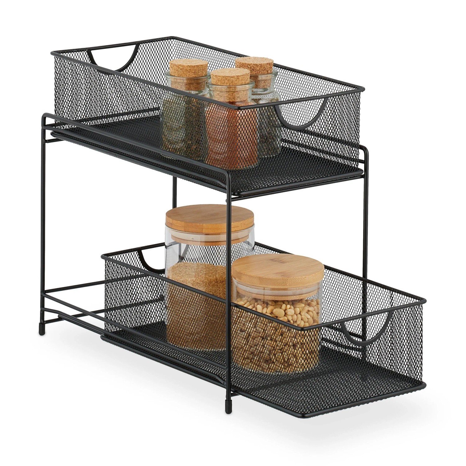 Relaxdays Küchenorganizer Stahl Schwarz mit 2 Ausziehkörben 32 cm x 19 cm x 35,5 cm 1,6 kg