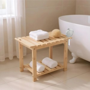 Relaxdays Badhocker Bambus Natur mit Ablage 42 cm x 53 cm x 33 cm 2,8 kg