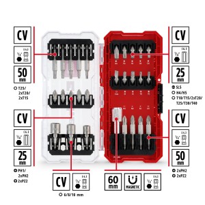 Einhell Bit- und Steckschlüssel-Set, 28-teilig, CrV-Stahl in roter Box. Werkzeug-Set mit Bits und Steckschlüsseln.