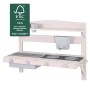 Graue roba Matschküche zum Hängen aus FSC-Holz mit Wasserhahn, Spüle und Kochfeld.
