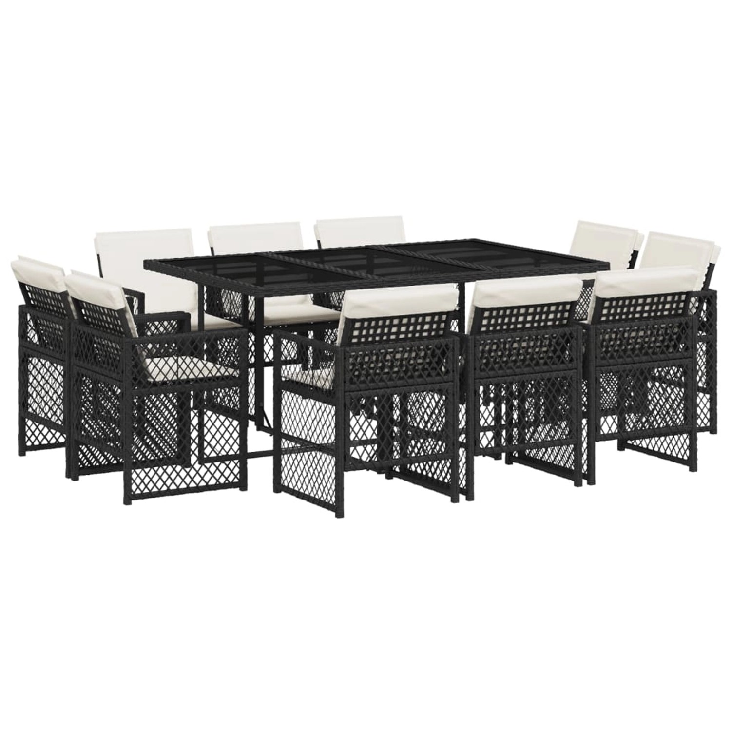 vidaXL 11-Tlg Garten-Essgruppe mit Kissen Schwarz Poly Rattan 3210846 günstig online kaufen
